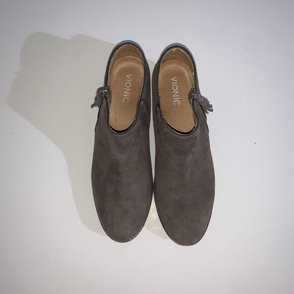 Vionic Boots Womens Size 11 Taupe Suede Serena Ankle Booties Side Zip Low Heel - Picture 5 of 9